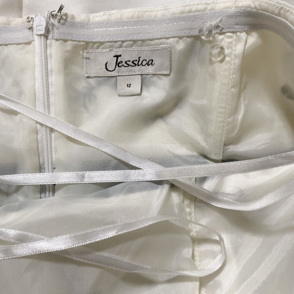 JESSICA Vintage strapless creamy white black floral embroidery dress SMALL MED - Picture 3 of 14